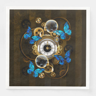 Steampunk Gears and Blue Butterflies Napkin