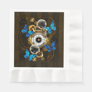 Steampunk Gears and Blue Butterflies Napkin