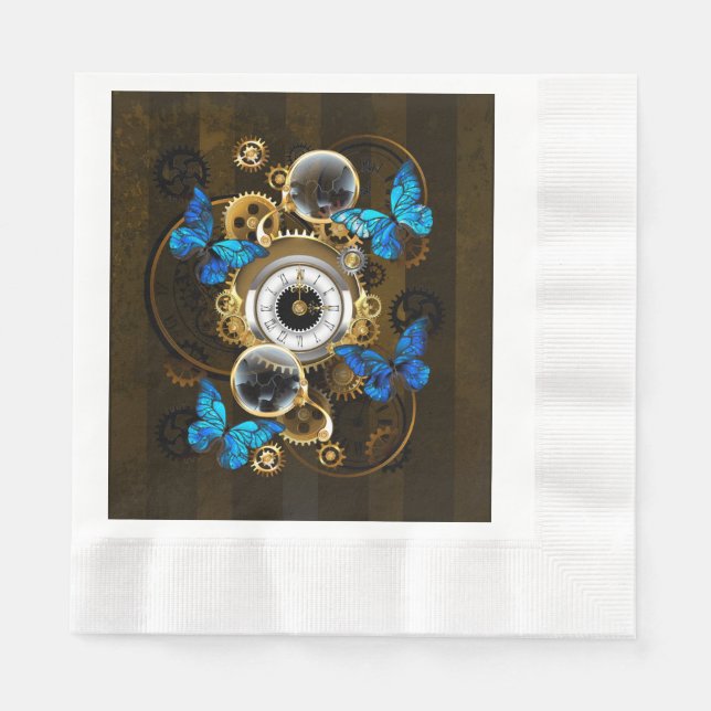 Steampunk Gears and Blue Butterflies Napkin (Front)