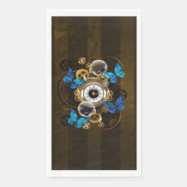 Steampunk Gears and Blue Butterflies Napkin (Front)