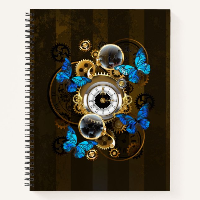 Steampunk Gears and Blue Butterflies Notebook (Front)