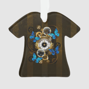 Steampunk Gears and Blue Butterflies Ornament