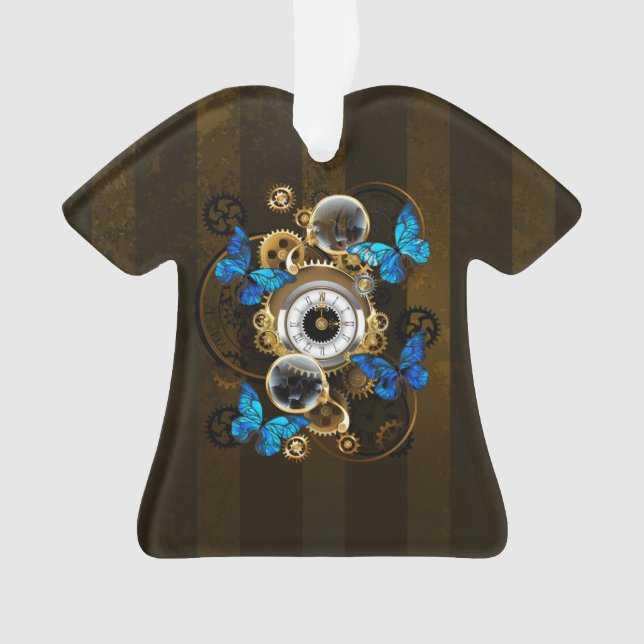 Steampunk Gears and Blue Butterflies Ornament (Front)