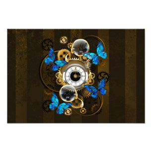 Steampunk Gears and Blue Butterflies Photo Print