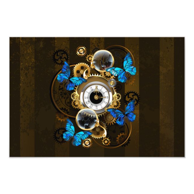Steampunk Gears and Blue Butterflies Photo Print (Front)