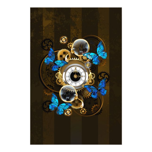 Steampunk Gears and Blue Butterflies Photo Print (Front)