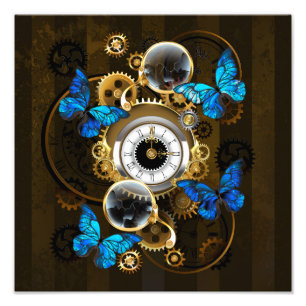 Steampunk Gears and Blue Butterflies Photo Print