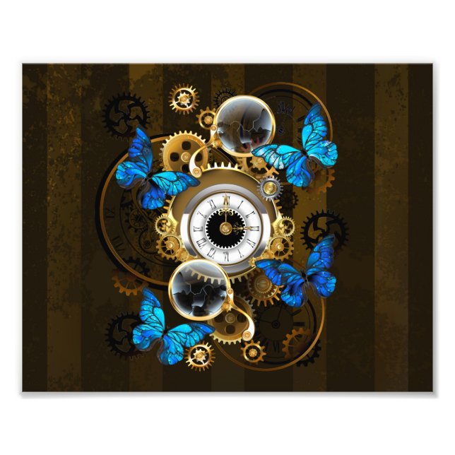 Steampunk Gears and Blue Butterflies Photo Print (Front)