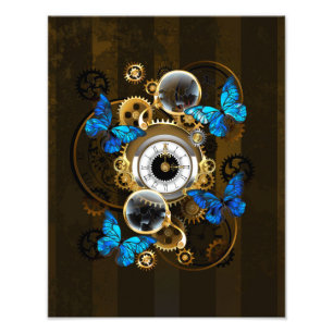 Steampunk Gears and Blue Butterflies Photo Print