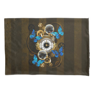 Steampunk Gears and Blue Butterflies Pillowcase