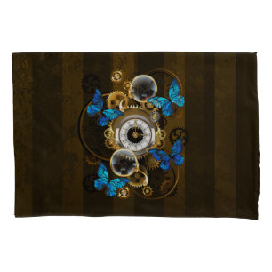 Steampunk Gears and Blue Butterflies Pillowcase