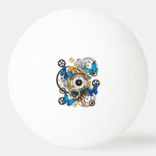 Steampunk Gears and Blue Butterflies Ping Pong Ball