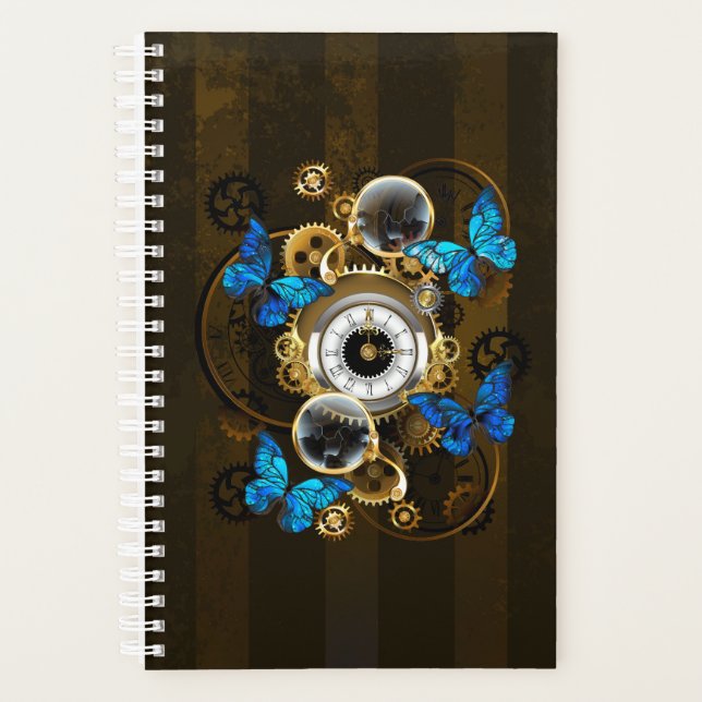 Steampunk Gears and Blue Butterflies Planner (Front)