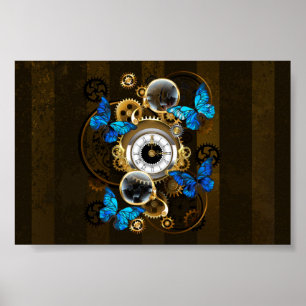 Steampunk Gears and Blue Butterflies Poster
