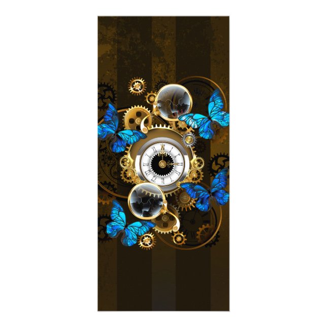 Steampunk Gears and Blue Butterflies Rack Card (Front)