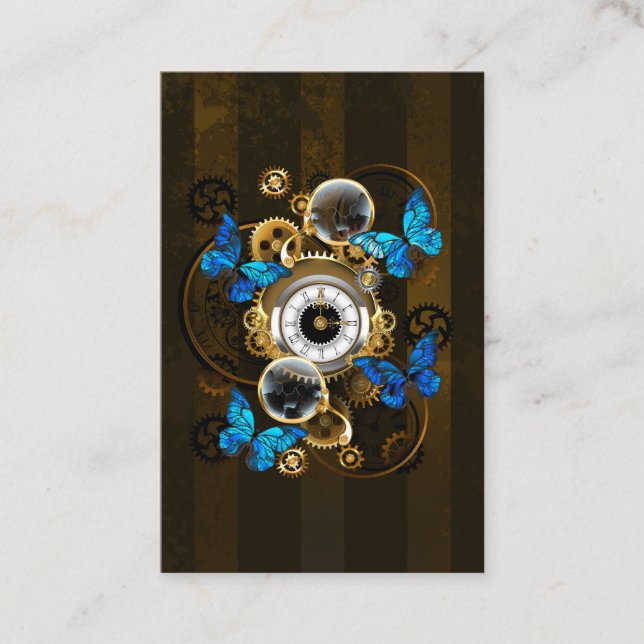 Steampunk Gears and Blue Butterflies Referral Card (Front)