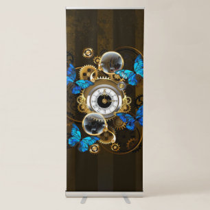 Steampunk Gears and Blue Butterflies Retractable Banner