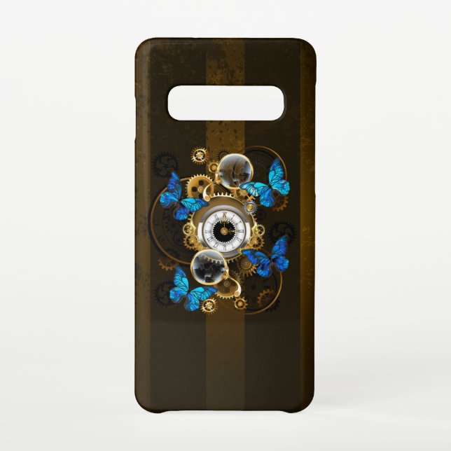 Steampunk Gears and Blue Butterflies Samsung Galaxy Case (Back)