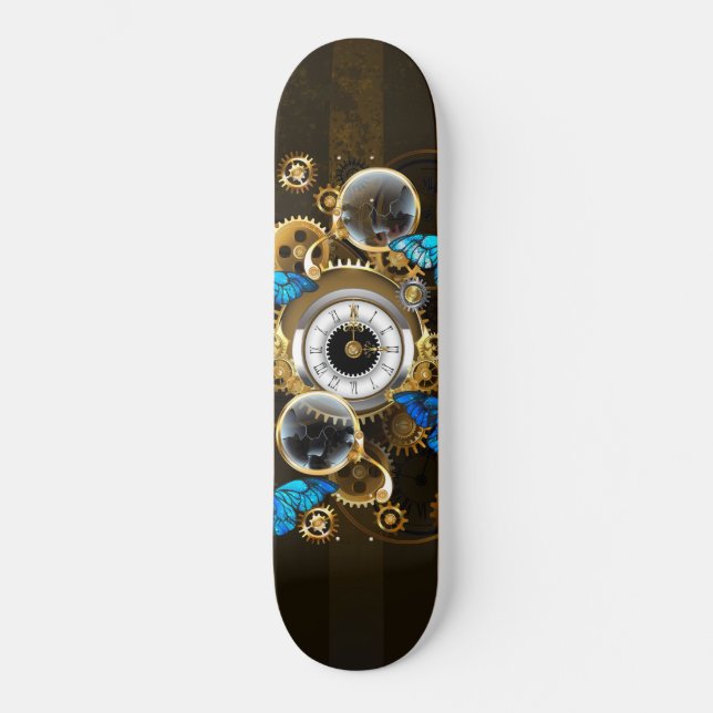 Steampunk Gears and Blue Butterflies Skateboard (Front)