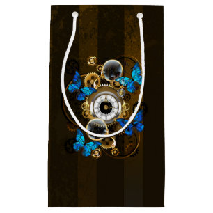 Steampunk Gears and Blue Butterflies Small Gift Bag