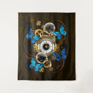 Steampunk Gears and Blue Butterflies Tapestry