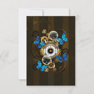 Steampunk Gears and Blue Butterflies Thank You Card