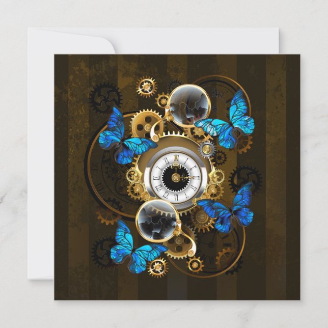 Steampunk Gears and Blue Butterflies Thank You Card (Front)