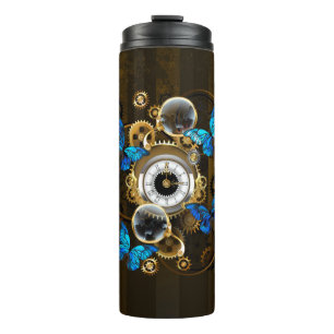 Steampunk Gears and Blue Butterflies Thermal Tumbler