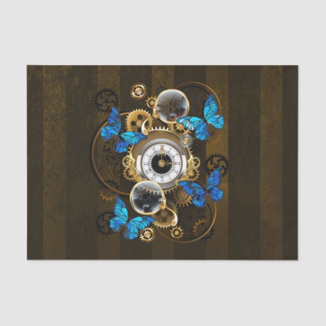 Steampunk Gears and Blue Butterflies Tissue Paper (Front)