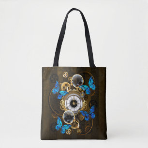 Steampunk Gears and Blue Butterflies Tote Bag