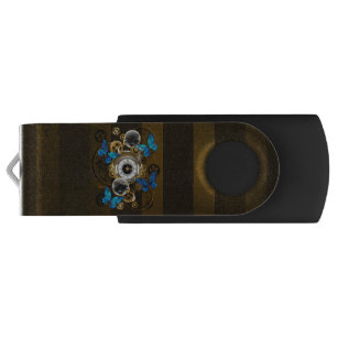 Steampunk Gears and Blue Butterflies USB Flash Drive
