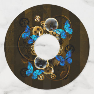Steampunk Gears and Blue Butterflies Wine Glass Tag