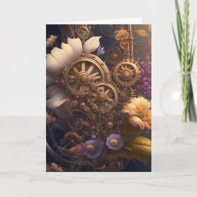 Steampunk Gears and Flowers | Just Saying Hi Card (Front)