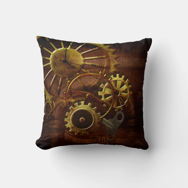 Steampunk Gears and Pipes Cushion (Front)