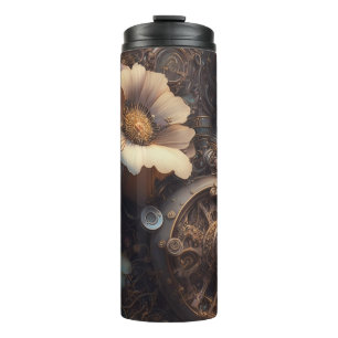 Steampunk Gears and White Flowers  Thermal Tumbler