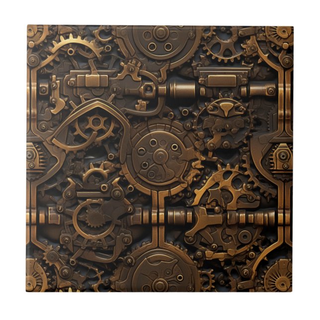 Steampunk Gears Ceramic Tile (Front)