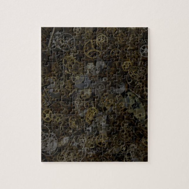 Steampunk gears, cogs, watch parts pattern print jigsaw puzzle (Vertical)