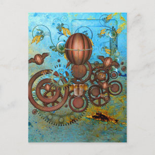 Steampunk Gears Collage Aqua Copper Postcard