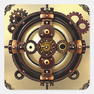Steampunk Gears Copper and Gold Metal Art  Square Sticker