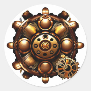 Steampunk Gears Copper and Gold Metal Classic Round Sticker
