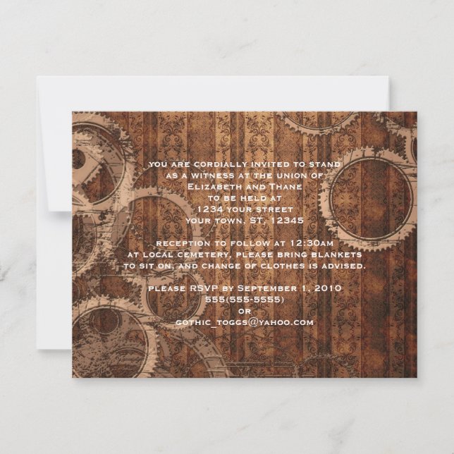 Steampunk Gears Damask Striped Goth Invitation (Front)