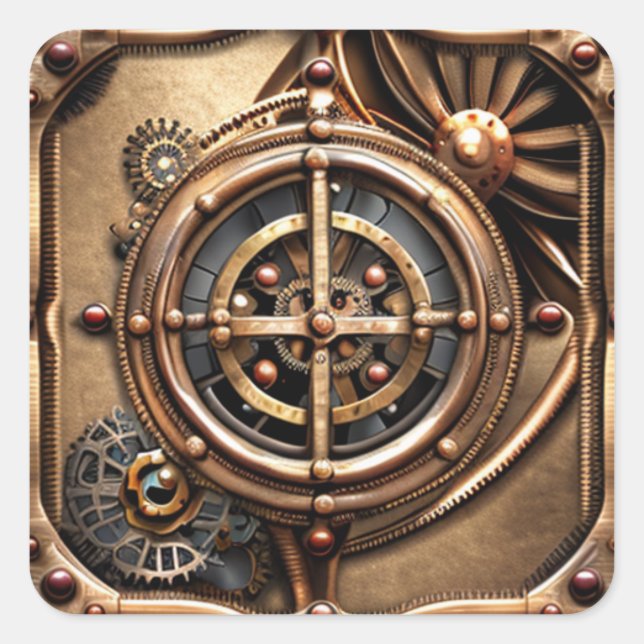 Steampunk Gears Metal Art  Square Sticker (Front)