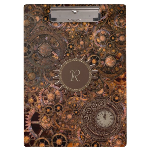 Steampunk Gears Monogrammed Clipboard (Front)