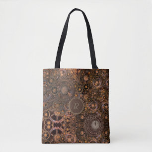 Steampunk Gears Monogrammed Tote Bag
