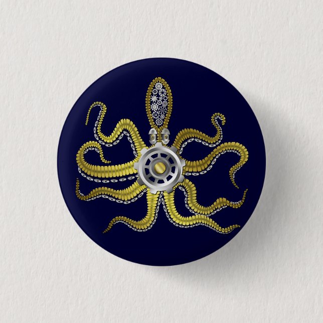 Steampunk Gears Octopus Kraken 3 Cm Round Badge (Front)