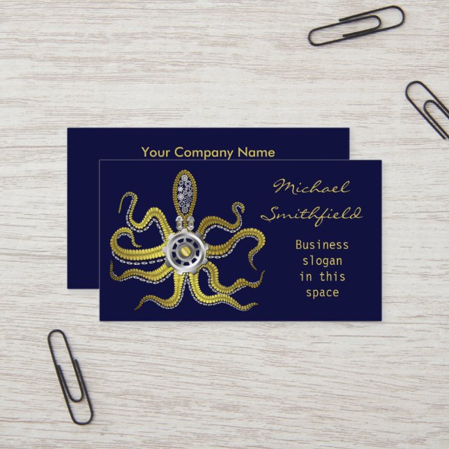 Steampunk Gears Octopus Kraken Business Card (Front/Back In Situ)