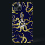 Steampunk Gears Octopus Kraken iPhone 13 Case<br><div class="desc">The tentacled steampunk sea monsters wrap around this Samsung phone case. The central monster has eight wire-like gold appendages, a central silver gear and plenty of gears and bolts making up its head, eyes and suction cups. It's a robot octopus / kraken, a metal machine monster for anyone who likes...</div>