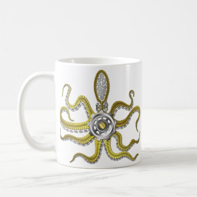Steampunk Gears Octopus Kraken Coffee Mug (Left)