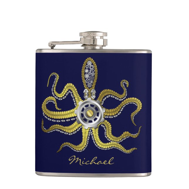 Steampunk Gears Octopus Kraken Hip Flask (Front)