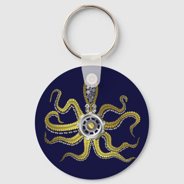 Steampunk Gears Octopus Kraken Key Ring (Front)